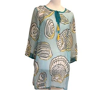 Teal Seashell Print Swim Cover
